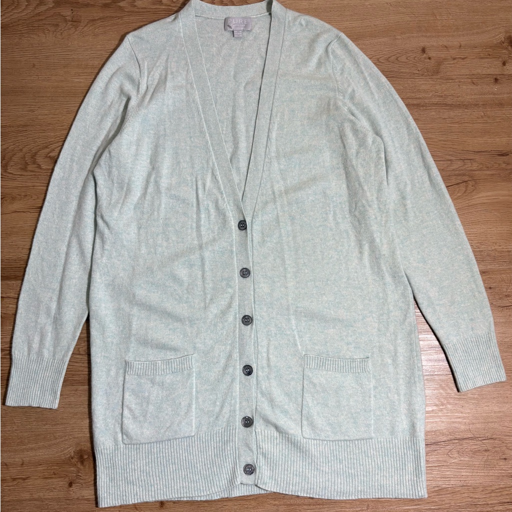 Pure Collection 100% Cashmere Boyfriend Cardigan Light Mint Green Size 14/16